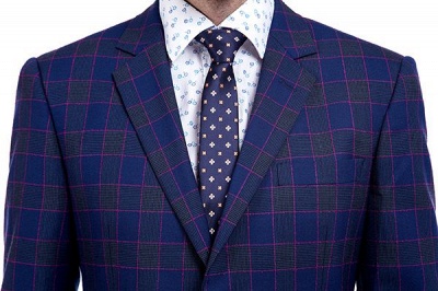 High Quality Blue Grid Two Button Slim Fit Suit | High Quality Peak Lapel Latest Design UK Wedding Suit_4
