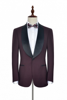 Burgundy Single Breasted One Button Custom Made Suit UK | Classic Two Pocket Shawl Collar Wool Wedding Tuxedos For Bestman_2