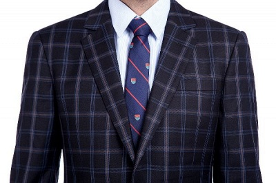 Wool Single Breasted Dark Grey Blue Plaid British Men Suit | Latest Design Notched Lapel Two Button UK Wedding Suit_4