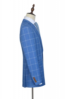 Slim Blue Grid 3 Pocket Wool Tailored Suit UK For men | New Single Breasted Peaked Lapel Groomsman Men Business Suit_4