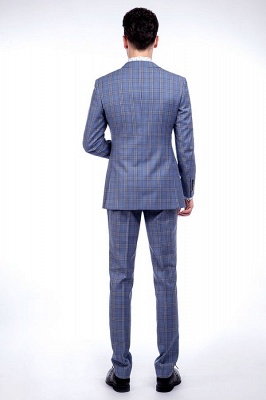 Wool Blue Checked Single Breasted Tailored Suit UK For Men | Stylish Design Notched Lapel Slim Fit UK Wedding Suit_3