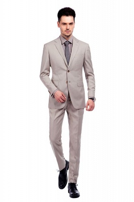 Light Khaki Single Breasted Two Button Custom Suit | High Quality Peaked Lapel Hand Made Wool Suit for Men_1