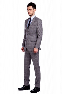 Modern Grey Checks Two Button Custom Formal Wedding British Men Suits UK | Single Breasted Peak Lapel Business Bestman Wedding Tuxedos_2