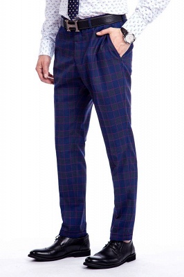 High Quality Blue Grid Two Button Slim Fit Suit | High Quality Peak Lapel Latest Design UK Wedding Suit_8