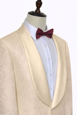 Aristocratic Champagne Jacquard Single Breasted Customized suit UK | Modern One Button Shawl Collar Custom Formal Wedding British Men Suits UK_4