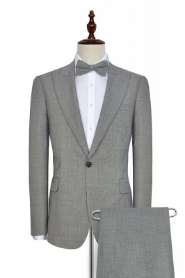 Gray Small Grid One Button Leisure Tailored Suit UK | Single Breasted 3 Pocket Peaked Lapel Wool Custom Business Suit_1