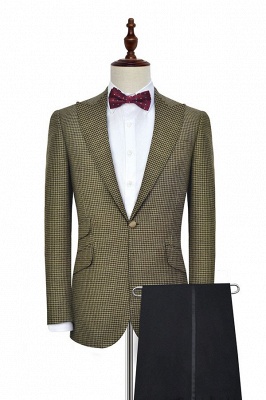 Bespoke Single Breasted One Button 3 Pocket Tailored Suit UK | Aureate Wool Small Grid Peak Lapel Bestman Wedding Tuxedos_2