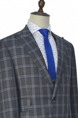 Dark Grey Large Lattice Peak lapel Three-piece Suit For Formal | New Trendy 3 Pocket Single Breasted UK Wedding Suit For Men_3