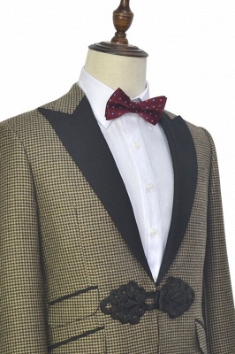 New Trendy Aureate Small Grid Wool Custom UK Wedding Suit For Bestman | Chinese Knot Peak lapel 3 Pocket Formal British Men Suits UK_4