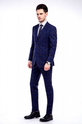 High Quality Blue Grid Two Button Slim Fit Suit | High Quality Peak Lapel Latest Design UK Wedding Suit_2