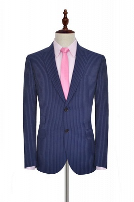 Hign Quality Blue Vertical Stripes Peak lapel Wool Tailored Suit UK | High-end 3 Pocket Slim Fit Best BestmansBritish Men Suit_2