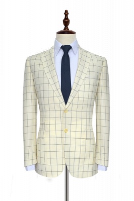 Cream White Wool Large Lattice Two button Tailored Suit UK For Men | Bespoke Peak Lapel Single Breasted Tailored 2 Piece Suits_1