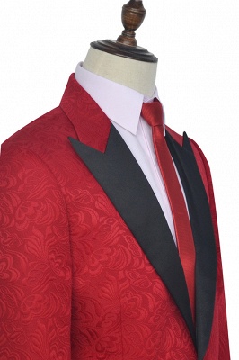 Bright Red Jacquard Single Breasted Wedding Bestman Tuxedos | Peaked Lapel One Button Tailor Made Causal Suit for Men_2