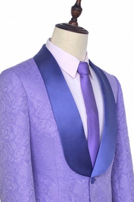 Lavender Jacquard Shawl Collar Customized Party Suits | Latest Design Single Breasted One Button Custom British Men Suit_3
