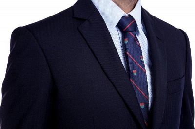 Fashion Navy Blue Herringbone Custom Made Business British Men Suit | Single Breasted 3 Pocket Tailored Suit UK For Men_6