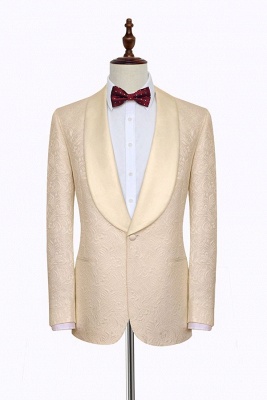 Aristocratic Champagne Jacquard Single Breasted Customized suit UK | Modern One Button Shawl Collar Custom Formal Wedding British Men Suits UK_3
