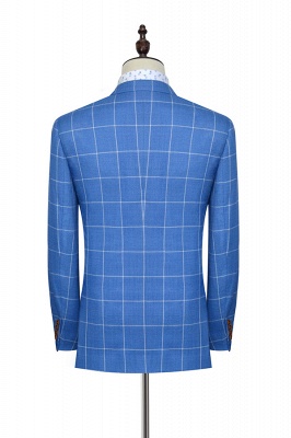 Slim Blue Grid 3 Pocket Wool Tailored Suit UK For men | New Single Breasted Peaked Lapel Groomsman Men Business Suit_5