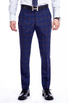 High Quality Blue Grid Two Button Slim Fit Suit | High Quality Peak Lapel Latest Design UK Wedding Suit_7