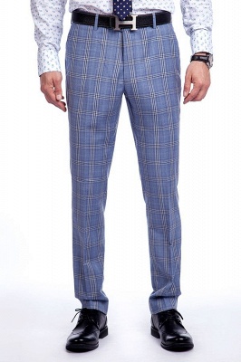Wool Blue Checked Single Breasted Tailored Suit UK For Men | Stylish Design Notched Lapel Slim Fit UK Wedding Suit_7