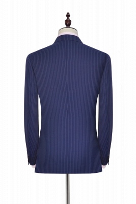 Hign Quality Blue Vertical Stripes Peak lapel Wool Tailored Suit UK | High-end 3 Pocket Slim Fit Best BestmansBritish Men Suit_5