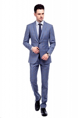Wool Blue Checked Single Breasted Tailored Suit UK For Men | Stylish Design Notched Lapel Slim Fit UK Wedding Suit_2