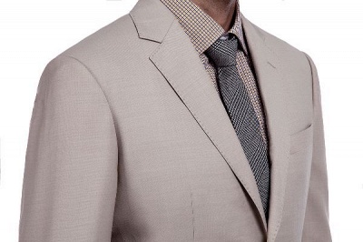 Light Khaki Single Breasted Two Button Custom Suit | High Quality Peaked Lapel Hand Made Wool Suit for Men_5