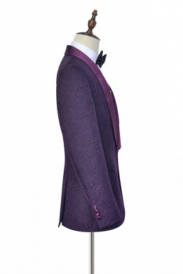 Hot Recommed Deep Purple Jacquard One Button Customized suit UK | Modern Shawl Collar Single Breasted UK Wedding Suit For Bestman_4