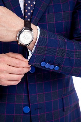 High Quality Blue Grid Two Button Slim Fit Suit | High Quality Peak Lapel Latest Design UK Wedding Suit_6