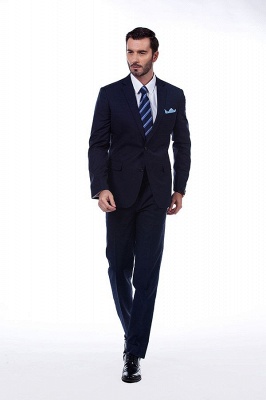 Solid Navy Blue Single Breasted Made To Measure Suit | Bespoke Notched Lapel Two Button Casual Suit_3