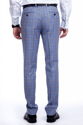 Wool Blue Checked Single Breasted Tailored Suit UK For Men | Stylish Design Notched Lapel Slim Fit UK Wedding Suit_9