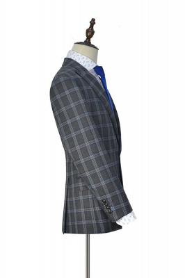 Dark Grey Large Lattice Peak lapel Three-piece Suit For Formal | New Trendy 3 Pocket Single Breasted UK Wedding Suit For Men_4