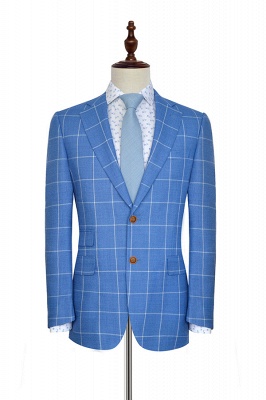 Slim Blue Grid 3 Pocket Wool Tailored Suit UK For men | New Single Breasted Peaked Lapel Groomsman Men Business Suit_1