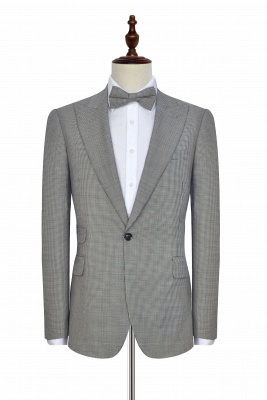 Gray Small Grid One Button Leisure Tailored Suit UK | Single Breasted 3 Pocket Peaked Lapel Wool Custom Business Suit_2