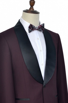 Burgundy Single Breasted One Button Custom Made Suit UK | Classic Two Pocket Shawl Collar Wool Wedding Tuxedos For Bestman_3