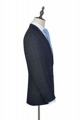 Black Checked Wool Three Slant Pocket Classic Suit For Men | Single Breasted Peaked Lapel Made to Measure Men Business Suit_5