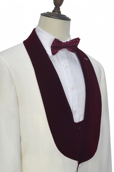 White Red Velvet Shawl Collar One Button UK Wedding Suit For Bestman | Latest Design Single Breasted Slim Fit Suit_7