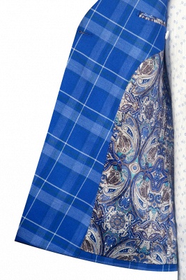Blue Grid Double Breasted UK Custom Suit For Men | Modern Peak Lapel 2 Pockets UK Wedding Suit For Bestman_6