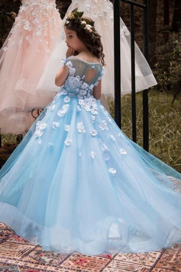 Wholesale Ice Blue UK Flower Girl Dress | Fabulous Tulle Square Neckline Tea-length Modest UK Flower Girl Dress_2