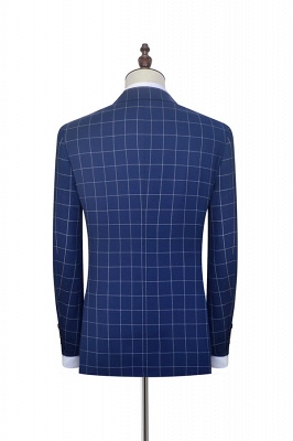 New Arrival Deep Blue Grid Wool Peak Lapel Custom Made Suit UK | Single Breasted Two Button Unique UK Wedding Suit For Bestman_4