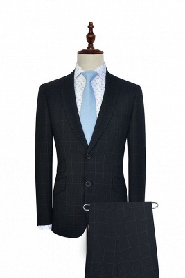 Black Checked Wool Three Slant Pocket Classic Suit For Men | Single Breasted Peaked Lapel Made to Measure Men Business Suit_1