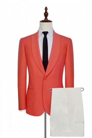 New Trendy Single Breasted One Button 2 Pocket Tailored Suit UK | Watermelon Red Shawl Collar Custom Suit Bestman Wedding Tuxedos_1