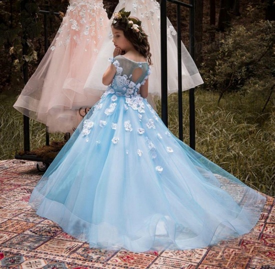 Wholesale Ice Blue UK Flower Girl Dress | Fabulous Tulle Square Neckline Tea-length Modest UK Flower Girl Dress_5