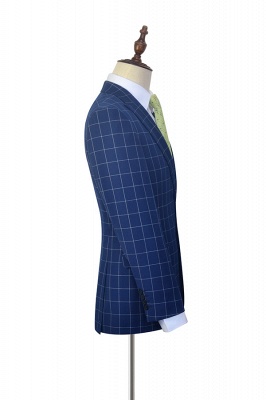 New Arrival Deep Blue Grid Wool Peak Lapel Custom Made Suit UK | Single Breasted Two Button Unique UK Wedding Suit For Bestman_5