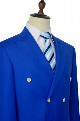 Royal Blue Double Breasted Wool Custom Suit | Fashion Peak Lapel Six Button Bestman Wedding Tuxedos_6