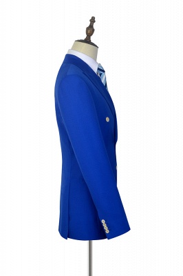 Royal Blue Double Breasted Wool Custom Suit | Fashion Peak Lapel Six Button Bestman Wedding Tuxedos_5