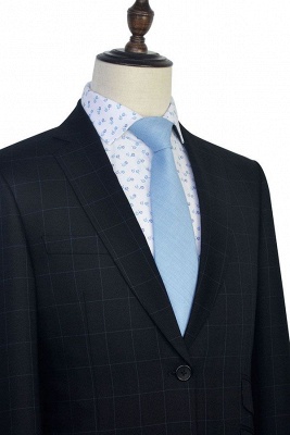 Black Checked Wool Three Slant Pocket Classic Suit For Men | Single Breasted Peaked Lapel Made to Measure Men Business Suit_6
