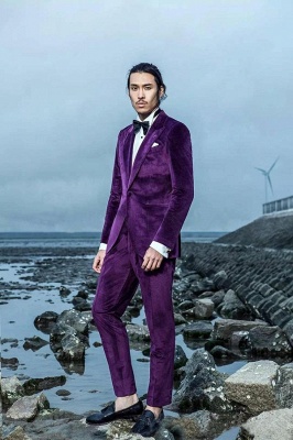 Purple Velvet Peak Lapel Custom UK Wedding Suit For Bestman | Modern Single Breasted One Button Formal British Men Suits UK_5