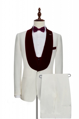 White Red Velvet Shawl Collar One Button UK Wedding Suit For Bestman | Latest Design Single Breasted Slim Fit Suit