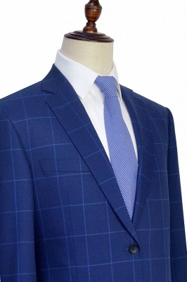 Blue Plaid Notched Lapel UK Custom Suit For Men | Latest Design Single Breasted Two Pockets Hand Made British Men Suit_6