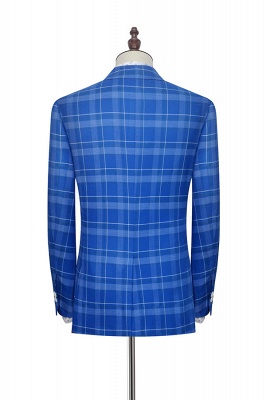Blue Grid Double Breasted UK Custom Suit For Men | Modern Peak Lapel 2 Pockets UK Wedding Suit For Bestman_3